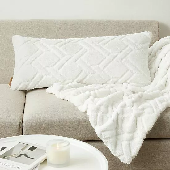 Koolaburra By UGG Candice Faux Fur Bolster Throw Pillow Navy 2 Koolaburra By UGG Candice Faux Fur Bolster Throw Pillow Navy - Image 2