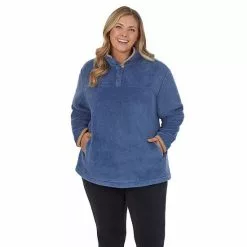 Plus Size Koolaburra By UGG Sherpa Pullover With Faux Suede Trim Blue