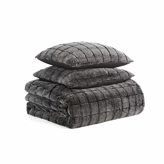 Koolaburra By UGG Izzel Faux Fur Comforter Set With Shams Cocoa Gray 2 Koolaburra By UGG Izzel Faux Fur Comforter Set With Shams Cocoa Gray - Image 2