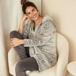 Women's Koolaburra By UGG Plush Hooded Zip Robe With Kangaroo Pocket Old Rose -Koolaburra by UGG shop unnamed file 484