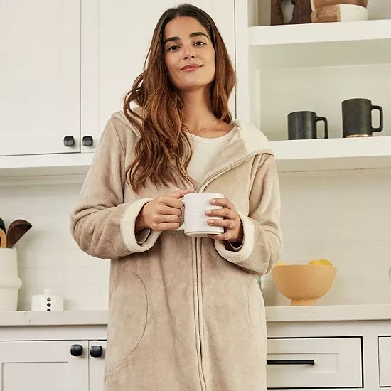 Women's Koolaburra By UGG Plush Hooded Zip Robe Cafe Creme 7 Women's Koolaburra By UGG Plush Hooded Zip Robe Cafe Creme - Image 7