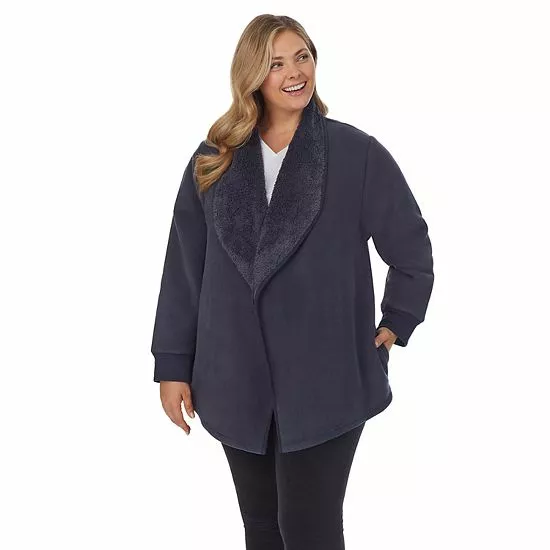 Plus Size Koolaburra By UGG Microfleece & Sherpa Open Cardigan Black 3 Plus Size Koolaburra By UGG Microfleece & Sherpa Open Cardigan Black - Image 3